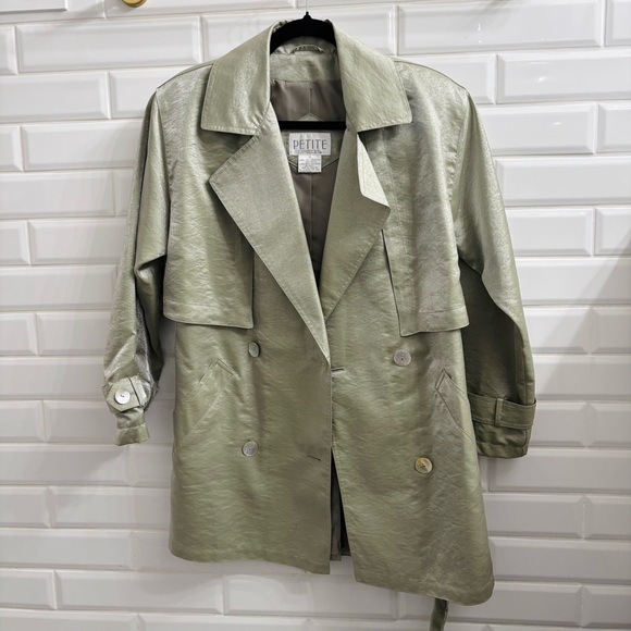 Vintage Petite Sophisticate Women’s Mint Green Capelet Midlength Trench Coat - Picture 3 of 8